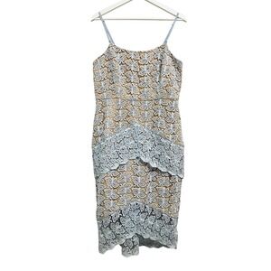 Cooper St Dress Womens 12 Blue‎ Floral Lace Tiered Midi Sheath Spaghetti Strap